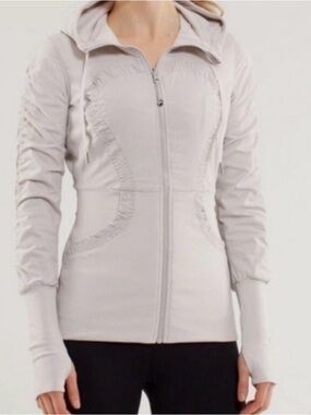lululemon athletica Light Gray Ruched Hooded Zip Jacket
